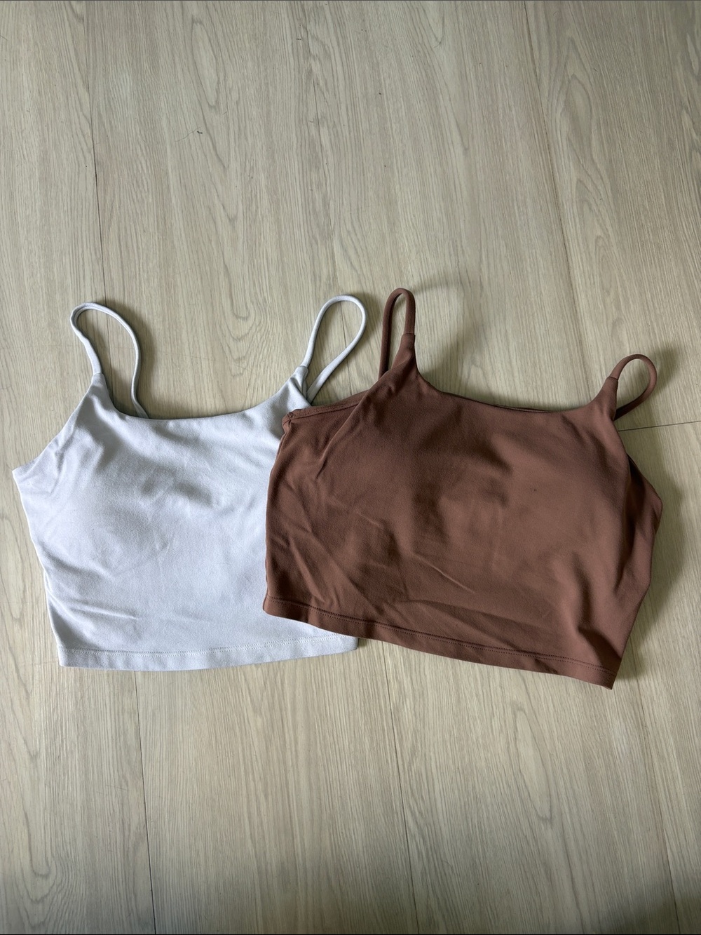AVIA White & Brown Camisole Crop Tank Tops